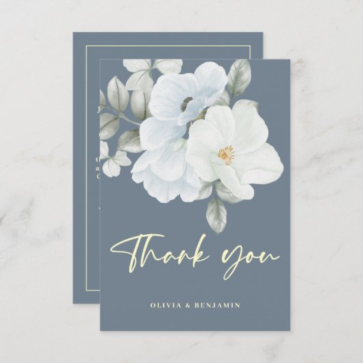 Stoffig Blauw Eenvoudig Elegant Bloemen Minimale B Bedankkaart (Voorkant / Achterkant)