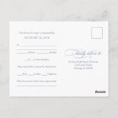 Stoffig Blauw Eenvoudig Elegant Bruiloft RSVP Brie Briefkaart (Achterkant)