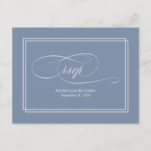 Stoffig Blauw Eenvoudig Elegant Bruiloft RSVP Brie Briefkaart