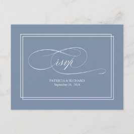 Stoffig Blauw Eenvoudig Elegant Bruiloft RSVP Brie Briefkaart