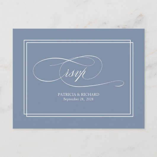 Stoffig Blauw Eenvoudig Elegant Bruiloft RSVP Brie Briefkaart (Voorkant)