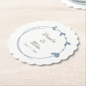 Stoffig Blauw Eenvoudig Hart Krans Bruiloft Kartonnen Onderzetters (Gekanteld)