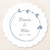 Stoffig Blauw Eenvoudig Hart Krans Bruiloft Kartonnen Onderzetters (Voorkant)