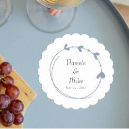 Stoffig Blauw Eenvoudig Hart Krans Bruiloft Kartonnen Onderzetters