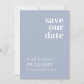 Stoffig Blauw Eenvoudig Modern Niet Foto Bruiloft Save The Date (Voorkant)