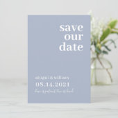 Stoffig Blauw Eenvoudig Modern Niet Foto Bruiloft Save The Date (Staand voorkant)