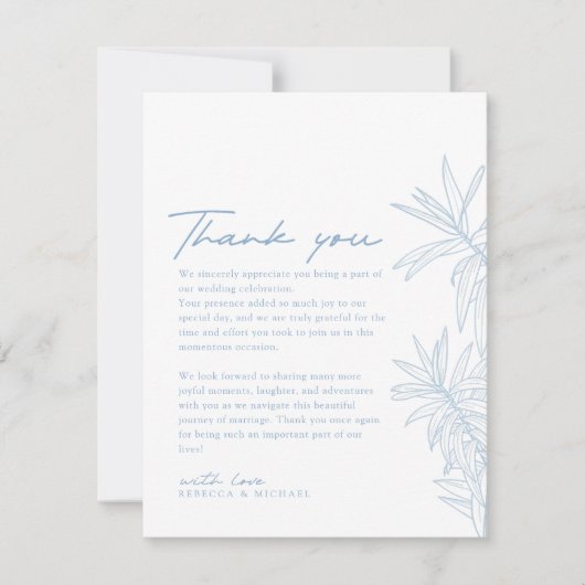 Stoffig Blauw Eenvoudige Hand getrokken Botanische Bedankkaart (Voorkant)