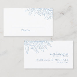 Stoffig Blauw Eenvoudige Hand Getrokken Botanische Plaatskaartje