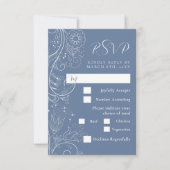 Stoffig Blauw Elegant Bloemen Bruiloft Maaltijd Ke RSVP Kaartje (Voorkant)