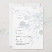 Stoffig Blauw Elegant Bloemen Bruiloft Save The Da Date (Voorkant)
