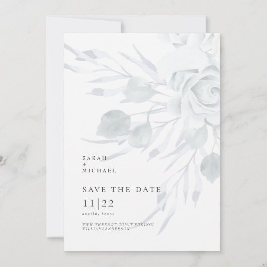Stoffig Blauw Elegant Bloemen Bruiloft Save The Da Date (Voorkant)