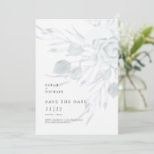 Stoffig Blauw Elegant Bloemen Bruiloft Save The Da Date (Staand voorkant)