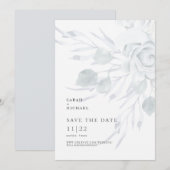 Stoffig Blauw Elegant Bloemen Bruiloft Save The Da Date (Voorkant / Achterkant)
