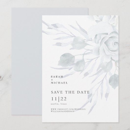 Stoffig Blauw Elegant Bloemen Bruiloft Save The Da Date (Voorkant / Achterkant)