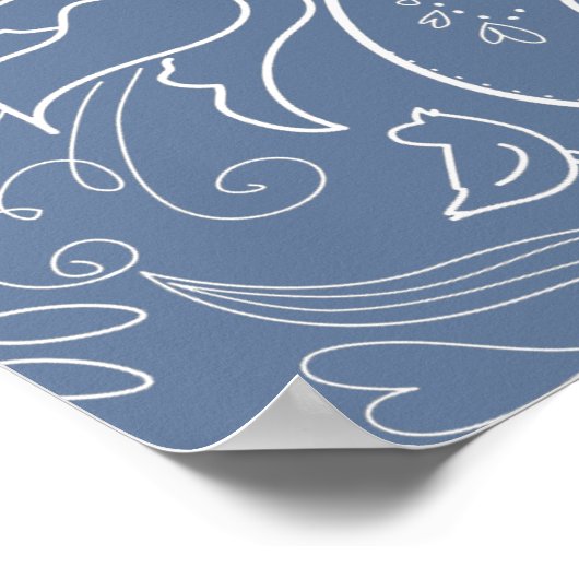 Stoffig Blauw Elegant Bloemen Bruiloft Welkom Poster (Hoek)