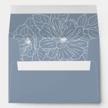 Stoffig Blauw Elegant Bloemen Schets Bruiloft