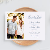 Stoffig Blauw Elegant Bruiloft Bewaar De Datum Uitnodiging Briefkaart