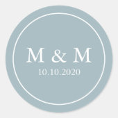 Stoffig Blauw Elegant Bruiloft Klassiek Monogram Ronde Sticker (Voorkant)