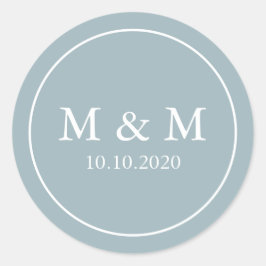 Stoffig Blauw Elegant Bruiloft Klassiek Monogram Ronde Sticker