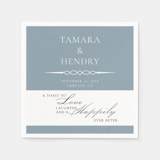 Stoffig Blauw Elegant Bruiloft Toast Gepersonalise Servet (Voorkant)