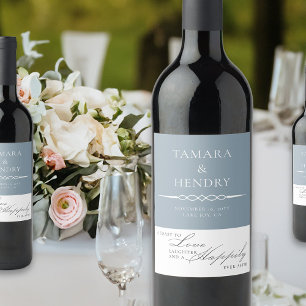 Stoffig Blauw Elegant Bruiloft Toast Wijn Etiket