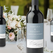 Stoffig Blauw Elegant Bruiloft Toast Wijn Etiket