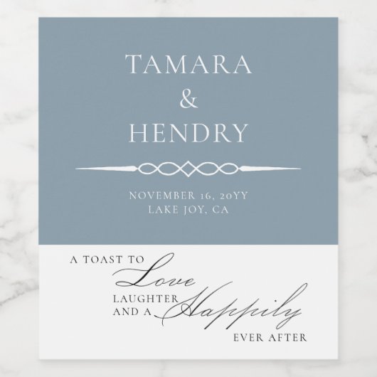 Stoffig Blauw Elegant Bruiloft Toast Wijn Etiket (Enkel label)