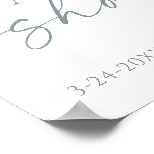 Stoffig blauw elegant floraal roos baby shower wel poster (Hoek)