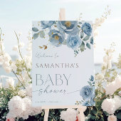 Stoffig blauw elegant floraal roos baby shower wel poster
