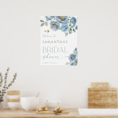 Stoffig blauw elegant floraal vrijgezellenfeest we poster (Keuken)