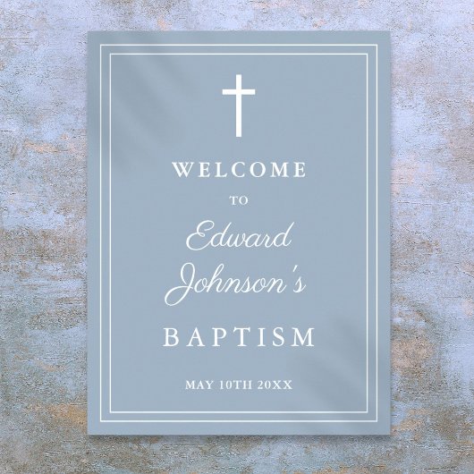 Stoffig Blauw Elegant Grensdoop Welkomstbord Poster