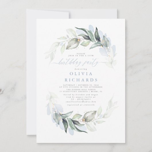 Stoffig Blauw Elegant Groen Verjaardagsfeest Kaart (Voorkant)