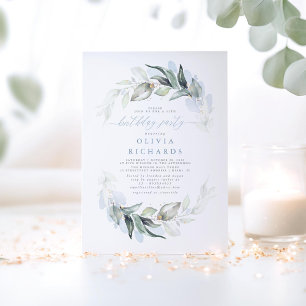 Stoffig Blauw Elegant Groen Verjaardagsfeest Kaart