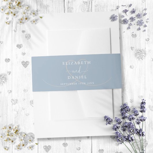 Stoffig Blauw Elegant Hart Bruiloft Uitnodigingen Wikkel