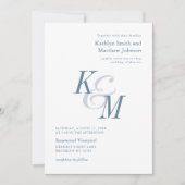 Stoffig Blauw Elegant Klassiek Monogram Bruiloft Kaart (Voorkant)
