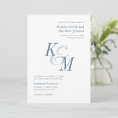 Stoffig Blauw Elegant Klassiek Monogram Bruiloft Kaart (Staand voorkant)