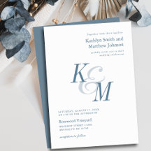 Stoffig Blauw Elegant Klassiek Monogram Bruiloft