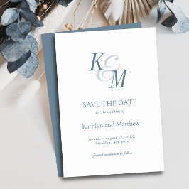Stoffig Blauw Elegant Klassiek Monogram Bruiloft Save The Date