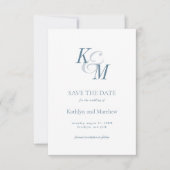 Stoffig Blauw Elegant Klassiek Monogram Bruiloft Save The Date (Voorkant)