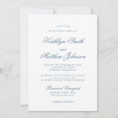 Stoffig Blauw Elegant Klassiek Script Bruiloft Kaart (Voorkant)