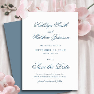 Stoffig Blauw Elegant Klassieke Kalligrafie Bruilo Save The Date