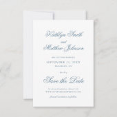 Stoffig Blauw Elegant Klassieke Kalligrafie Bruilo Save The Date (Voorkant)