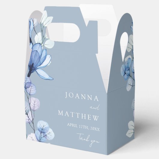 Stoffig Blauw Elegant Modern Bloemen Bruiloft Bedankdoosjes (Geopend)
