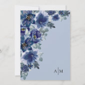 Stoffig Blauw Elegant Modern Bloemen Bruiloft Kaart (Achterkant)