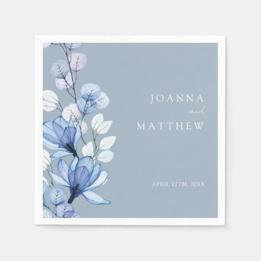 Stoffig Blauw Elegant Modern Bloemen Bruiloft Servet (Voorkant)