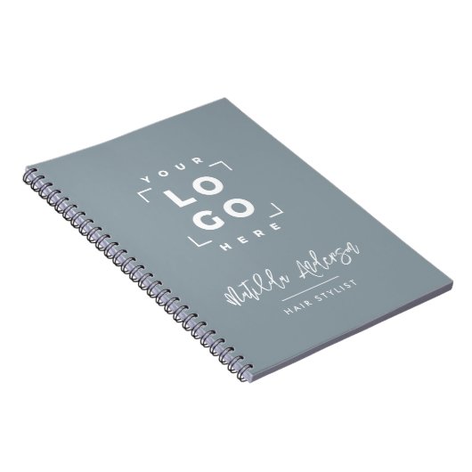 Stoffig blauw elegant modern je logo script notitieboek (Rechterzijde)