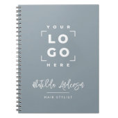Stoffig blauw elegant modern je logo script notitieboek (Voorkant)