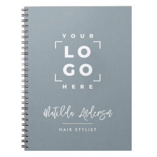 Stoffig blauw elegant modern je logo script notitieboek