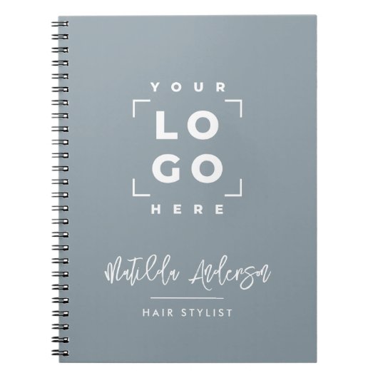 Stoffig blauw elegant modern je logo script notitieboek (Voorkant)