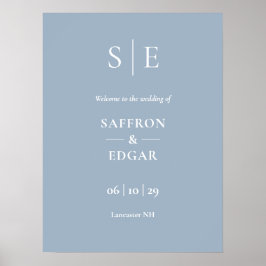 Stoffig Blauw Elegant Monogram Bruiloft Welkomstbo Poster